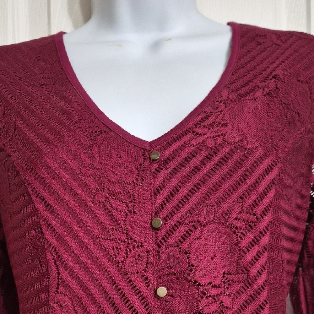 Maurices Wine Babydoll Dress Lacy 3/4 Sleeve Size Small NWT - Picture 3 of 14